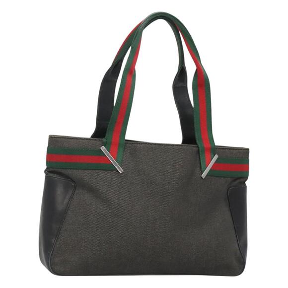 GUCCI Web Sherry Line Tote Bag Canvas Red Gray Green - Picture 1 of 16
